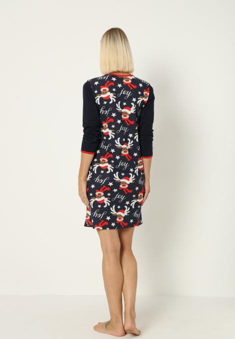 Camasa de noapte Craciun,imprimeu reni,culoare bleumarin ,En-gros